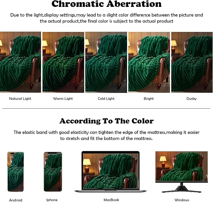NEWCOSPLAY Faux Fur Ribbed Throw Blanket for Couch, Dark Green, 50"x60" | Plush Soft Thick Warm Blanket for Couch Sofa Bed 850GSM, Fluffy Cozy Luxury Decorative Throw, Gift for Women Men