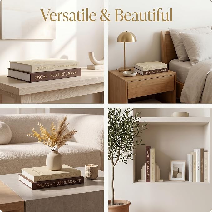 Decorative Books for Home Decor - Set of 2 Faux Books for Decoration with Secure Magnet Closure for Photo Storage and as a Keepsake Box, Coffee Table or Bookshelf Decor (Brown - Beige)