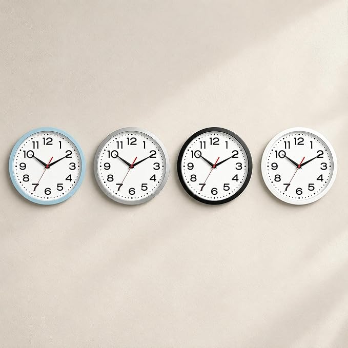 Roymnie 10 Inch Wall Clock, Battery Operated Silent Non Ticking White | analog wall clock; bold numerals for easy reading; silent non-ticking; 1 AA battery (not included); for classroom