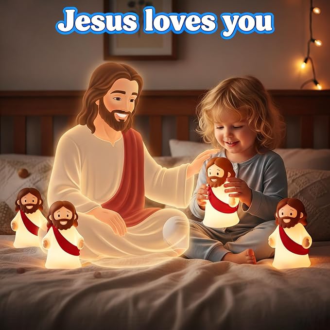 Jesus Night Light Rechargeable Bedside Night Light Dimmable Silicone LED Light Ideal for Religious Gatherings, Gifts for Sunday School, Baptism Presents, Easter Egg Decorations (red)