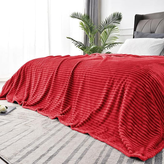 BEDELITE 3D Ribbed Jacquard Red Blankets Queen Size for Bed, 90x90 Inch | Soft Warm Decorative Fluffy Blanket, Cozy Fuzzy Lightweight Plush Fleece Throw Blankets for Bed, Room Decor, Gift for Women