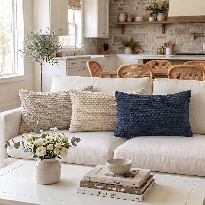 Fancy Homi 2 Packs Navy Blue Long Lumbar Decorative Throw Pillow Covers 16x24 Inch for Couch Bed Sofa, Modern Farmhouse Boho Home Decor, Soft Cute Plush Corduroy Rectangle Cushion Case 40x60 CM
