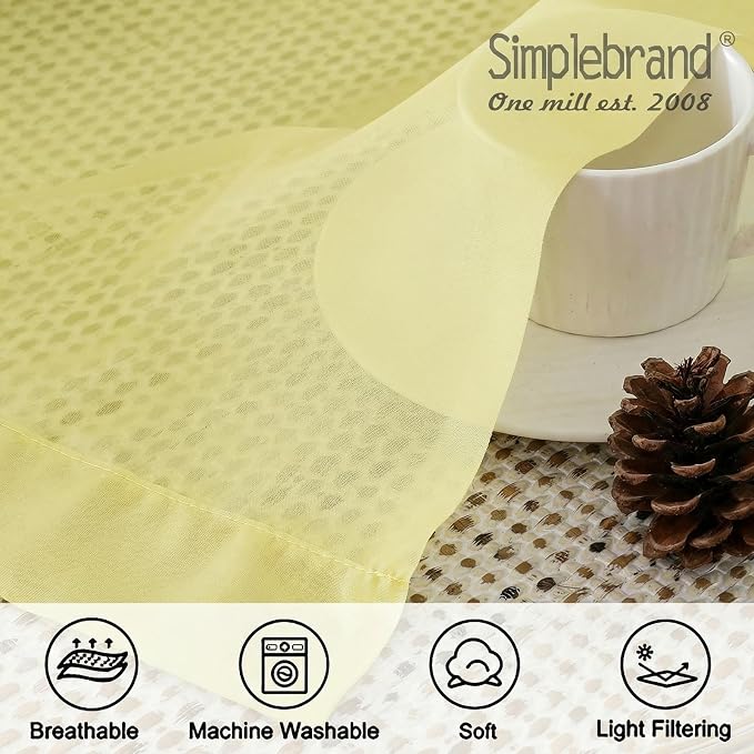 Simplebrand Light Yellow Sheer Curtains 72 Inches Long 2 Panels for Living Room, Rod Pockets Airy Window Treatments Voile Sheer Black Curtains Panels Lightweight for Front Back Patio Glass Door, 42" W