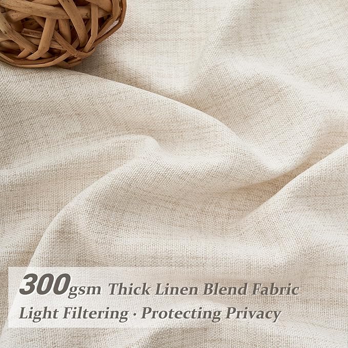 Custom Pinch Pleated 78 Inch Dining Room Curtains 2 Panels Set, Farmhouse Cream Beige Light Filtering Textured Linen Semi Sheer Curtain for Kids Room Privacy Window Thick Drapes Ivory 6-1/2 FT Length