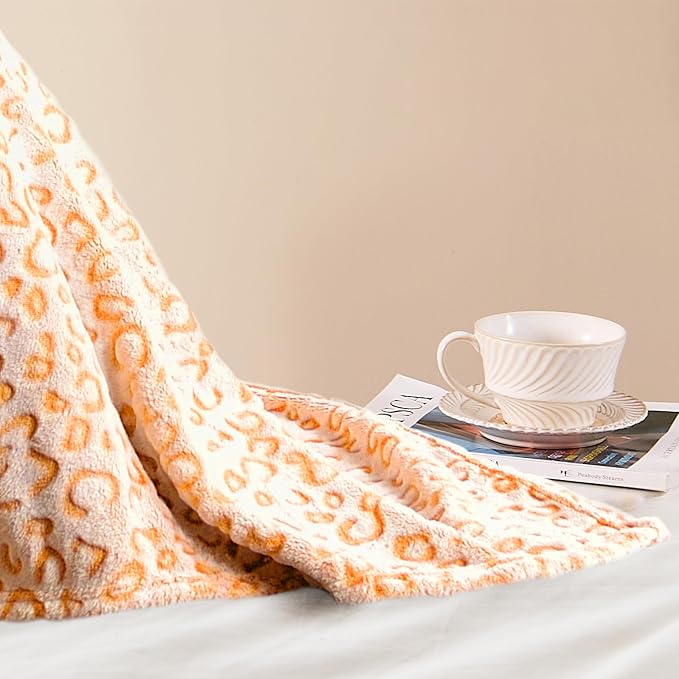 PLEASANT BOULEVARD | Leopard Throw Blanket Fleece, Premium Lightweight Cozy Warm Plush Microfiber Bedspread for Couch Sofa and Bed (Orange, Twin (60 x 80 inches))