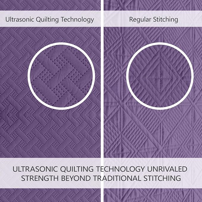 FLYMME Quilts Queen Size,Lightweight Purple Bedspreads,Basket Weave Pattern,Ultra Soft Microfiber Bed Coverlet 3 Pieces for All-Seasons (1 Quilt,2 Shams)