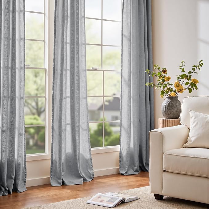 jinchan Custom Size Curtain Grey Linen Blend Curtain 1 Panel for Bedroom Living Room, Light Filtering Farmhouse Drape with Rod Pocket Back Tab (Grey)