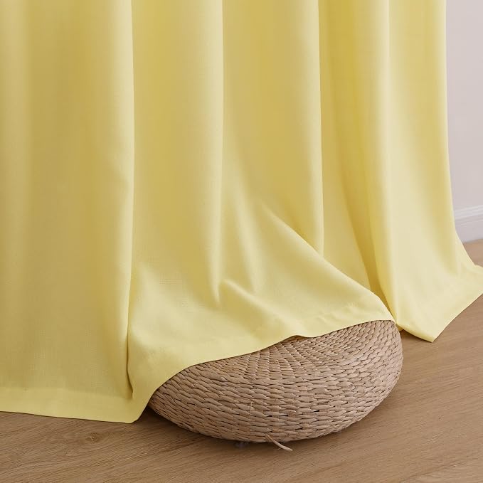 Yellow Linen Curtains 108 Inch Length for Living Room Bedroom 2 Panels Set Rod Pocket Light Filtering Semi Sheer Window Curtains 52 Inch Width Boho Farmhouse Linen Drapes, W52xL108