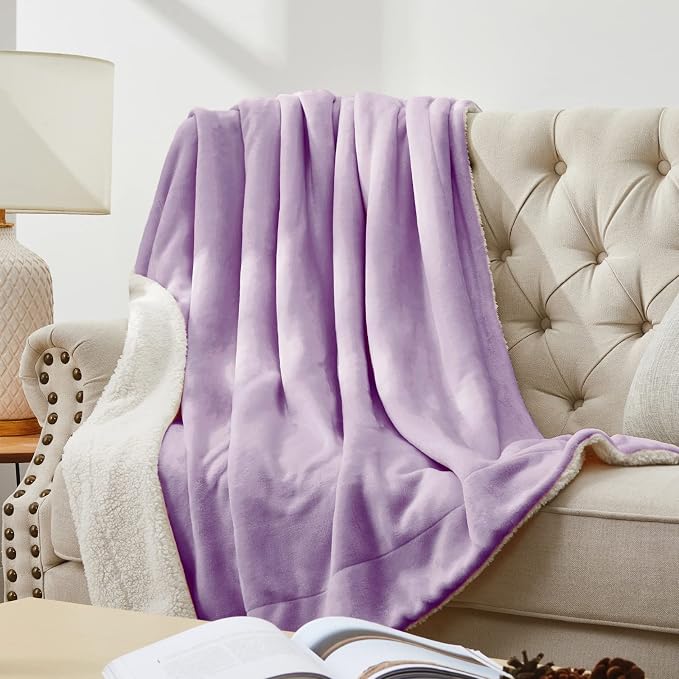 Walensee Sherpa Fleece Blanket (Throw Size 50”x60” Lilac) Plush Throw Fuzzy Super Soft Reversible Microfiber Flannel Blankets for Couch, Bed, Sofa Ultra Luxurious Warm and Cozy for All Seasons