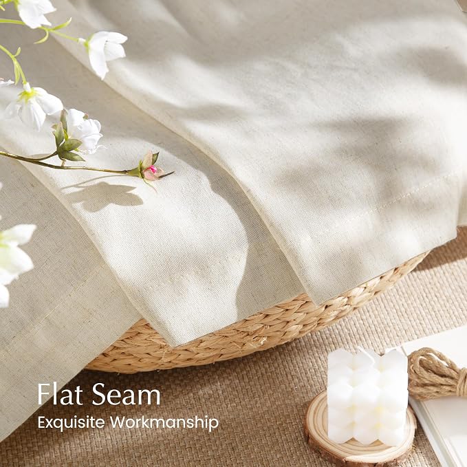 NICETOWN Flax Sheer Linen Curtains for Living Room 95 inch Long 2 Panels, Rod Pocket & Back Tab Semi Sheer Drapes Privacy Added with Light Filtering for Bedroom/Living Room, Natural, W55 x L95