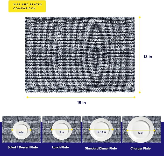 Sweet Home Collection 100% Cotton Placemats for Dining Room Rectangle Two Tone Woven Fabric 13" x 19" Soft Durable Table Mat Set, Set of 4, Navy