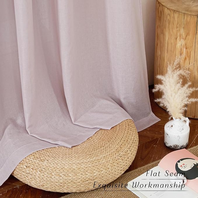 NICETOWN Semi Sheer Blush Pink Curtains 84 inch Length, Rod Pocket & Back Tab Light Filtering Window Treatments Privacy Added Drapes for Living Room, W55 x L84, 2 Panels