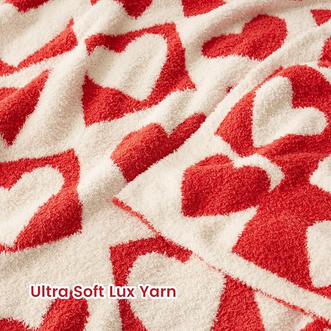Snuggle Sac Valentines Throw Blanket Red Checker, Knitted Super Soft Cozy Blankets, Valentines Day Gifts for Her, Microfiber Heart Throws for Couch, Checkered Love, 50x60 inches