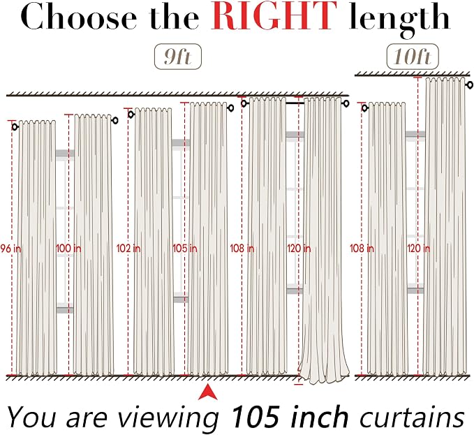 XTMYI 105 Inch Linen Curtains, Semi Sheer Light Filtering Drapes, Back Tab Window Drapes for Living Room Bedroom 2 Panel Set, Oatmeal Beige, 50" W x 104" Long