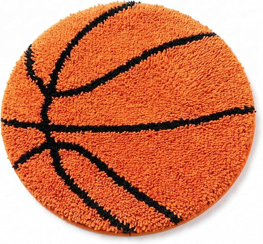Funtery Basketball Rug for Boys Room Decor Non Slip Absorbent Sports Soft Mat Field Sports Area Rug Plush Soft Washable Carpet Bedroom Bathroom Welcome Door (Orange, 25.5x25.5, Basketball)