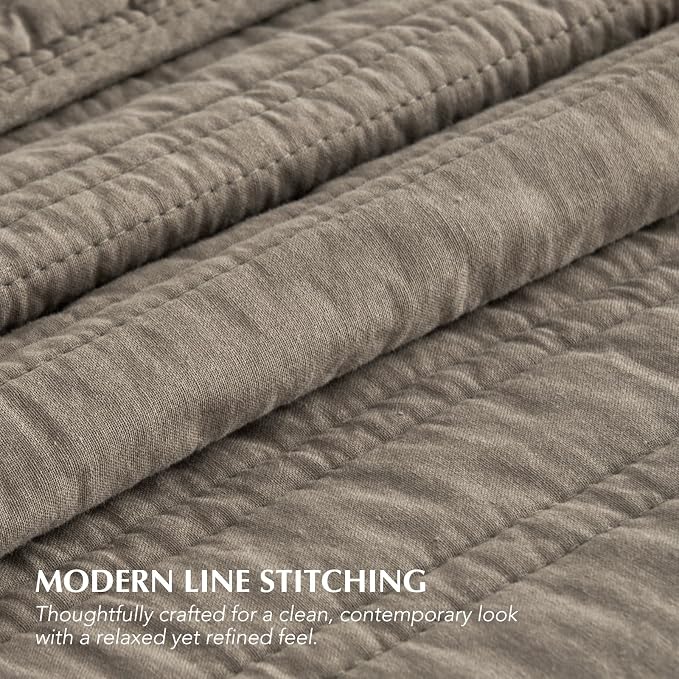 EVERGRACEHOME 100% Cotton Quilt Set Oversized Cal King, Stone Taupe | Pre-Washed Soft Cotton, Striped Coverlet Bedspread, 3 Piece Lightweight Bedding Set for All Season, with 2 Pillow Shams