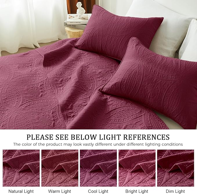 akkialla Burgundy Twin Quilt Set, Ultrasonic Lightweight Bedspread Coverlet for Modern Minimalist Bedroom, Soft Microfiber Coin Pattern Bedding, 2-Piece (1 Quilt, 1 Pillow Sham) | Breathable fabric