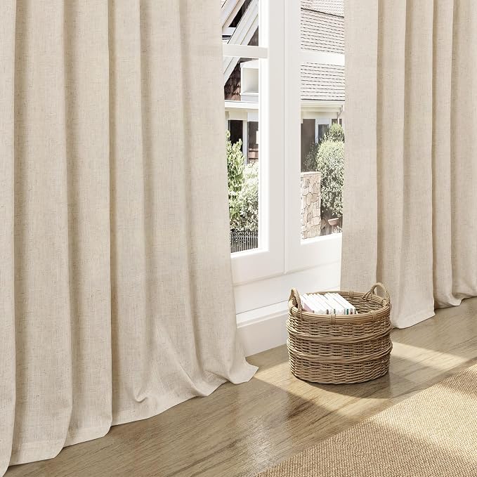 Cream Beige Linen Curtains 84 Inches Long for Living Room Light Filtering Semi Sheer Curtain Back Tab Modern Farmhouse Decor Elegant Luxury Coastal Drapes for Bedroom Office 52x84,2 Panels