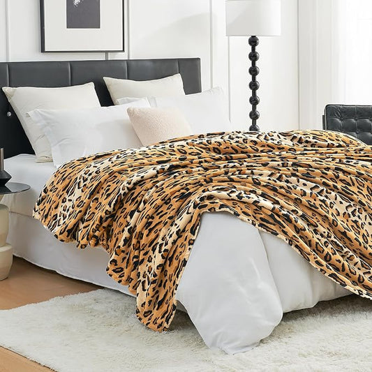 Cozy Bliss Leopard Print Fuzzy Blanket Throw for Bed & Couch - Thick Soft Warm Fleece Blankets for Room Decor, for Kids, Women Men Girls, Brown Cheetah 90"*108"