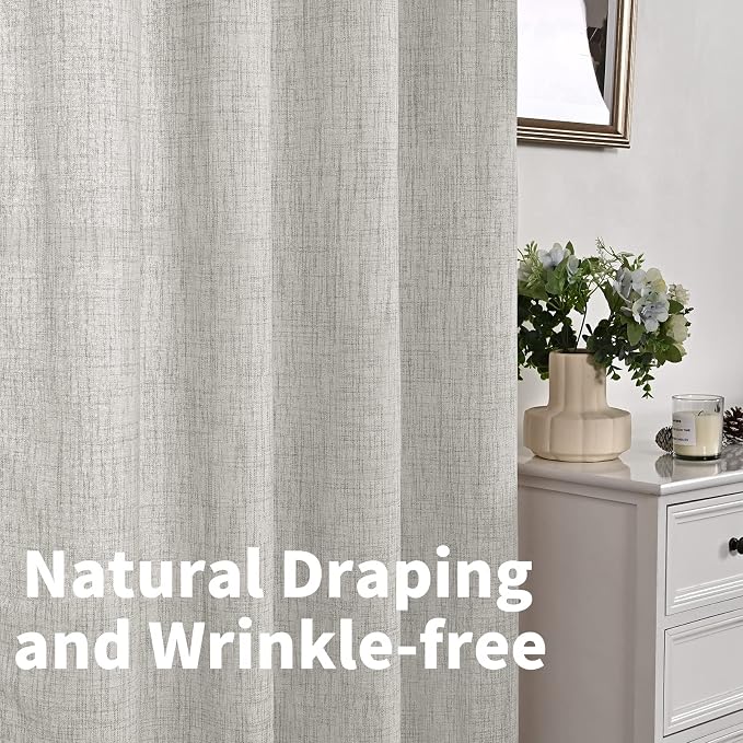 YoungsTex Light Grey Linen Curtains 84 Inch Length for Living Room | Bronze Grommet Semi Sheer Window Drapes Textured for Dining Bedroom Light Filtering, 2 Panels, 52 X 84 Inch