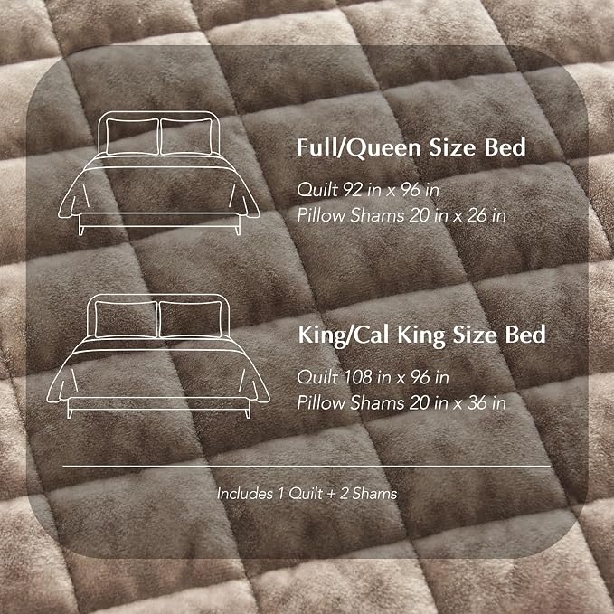 RECYCO Velvet Quilt Set, Oversized California King 118"x106", Natural Tan | Channel Box Stitch Velvet Comforter Set, Ultra Soft Lightweight Bedspread Coverlet, All Season Bedding Set, with 2 Shams