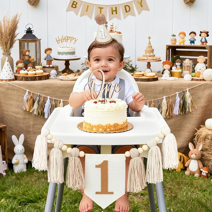 1st Birthday Decorations Boy First High Chair Banner One Year Old Decor