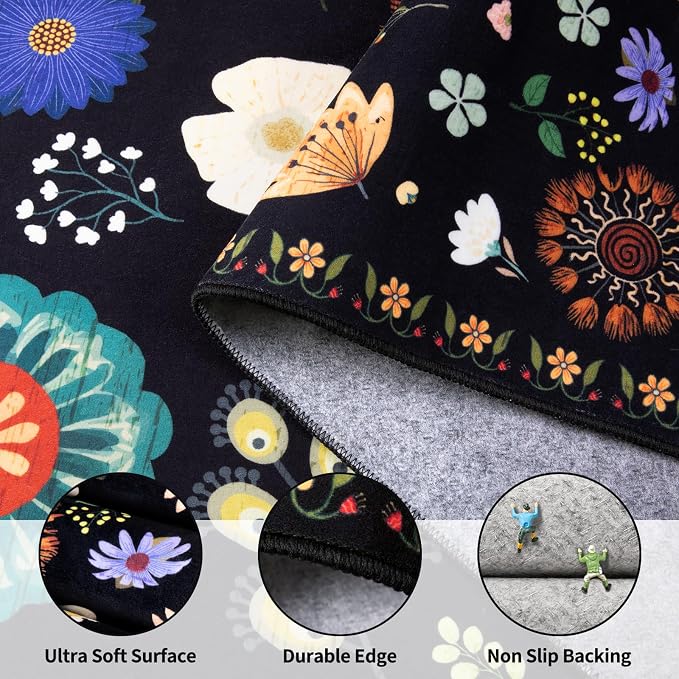 Ciicool 2x10 Hallway Runner Rug Non Slip Floral Washable Long Kitchen Rugs | Low Pile Soft Boho Indoor Carpet for Entrance Laundry Bedroom Living Room