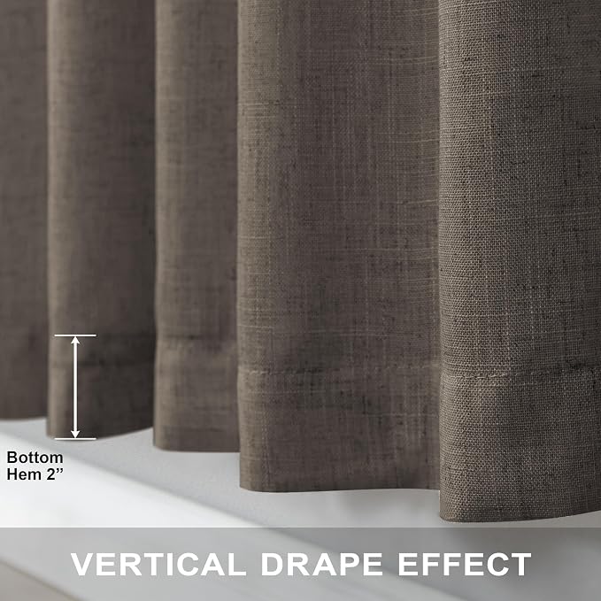 Dark Brown Linen Curtains for Living Room 108 Inches Long Semi Sheer Drapes Traditional Rustic Farmhouse Cottage Core Decor Chocolate Curtains for Sliding Glass Door Cabin 2 Panels 52 Wide 108 Length