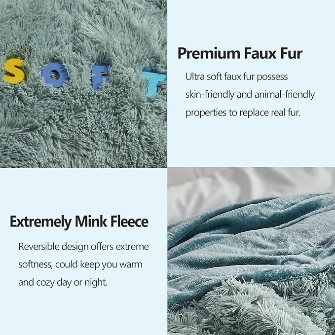 GONAAP Fuzzy Faux Fur Queen Blanket for Couch, Ice Blue, 90"x90" | Warm Cozy Plush Shaggy Decorative Reversible Thick Non-Heated Fleece Blanket for Sofa Bed, Gift for Women Men, All Season Use