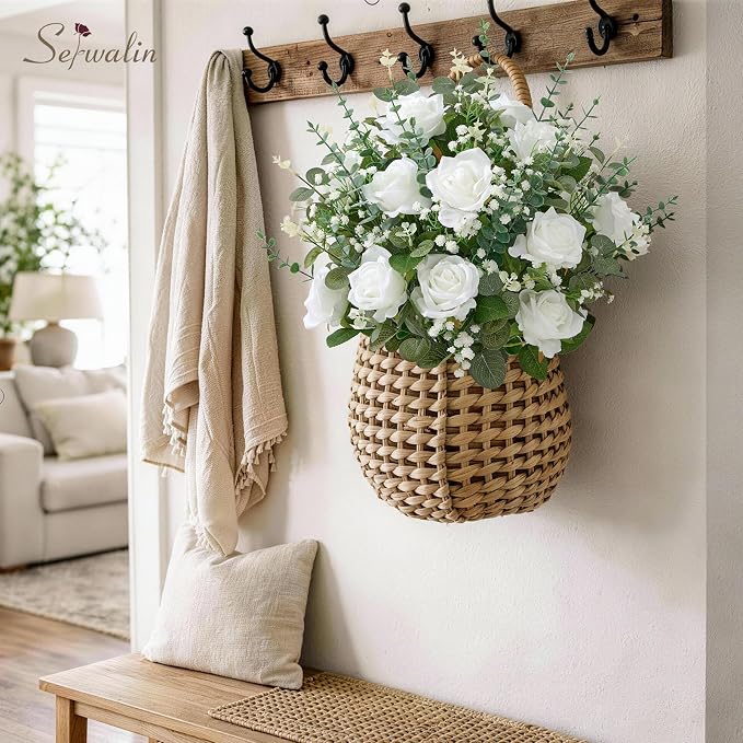 Serwalin 240 Pcs Mixed Eucalyptus Greenery Stems, White Roses, Babys Breath | Greenery for Centerpieces, Faux Eucalyptus Stems for DIY Wedding Bouquets, Floral Arrangement, Vase and Home Decor