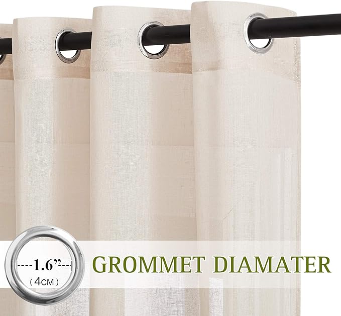 NICETOWN Beige Sliding Door Curtains Linen Sheer Textured, Grommet Semi Sheer Keep Privacy Window Drapes with Light Filtering for Living Room/Bedroom, W70 x L84, 2 Pieces