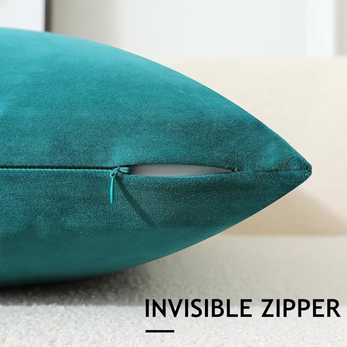 Stellhome Soft Velvet Throw Pillow Covers Square Decorative Cushion Covers for Bed Couch Sofa Bench, 26 x 26 inch (65 x 65 cm), Teal, Pack of 2