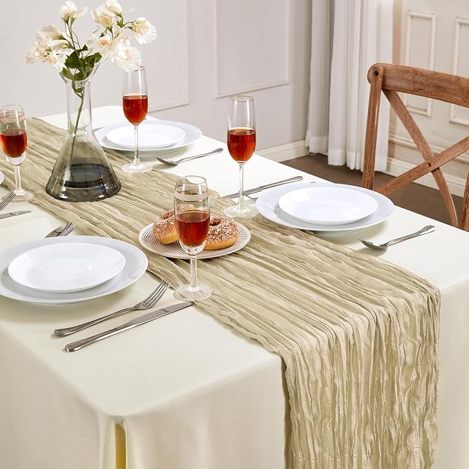 AGIRL Beige Cheesecloth Table Runner 35×120 Inch Fall Boho Gauze Home Decor | Rustic cheese cloths Sheer Gauze for Wedding Bridal Baby Shower Birthday Party Table Decor Halloween Thanksgiving Christmas