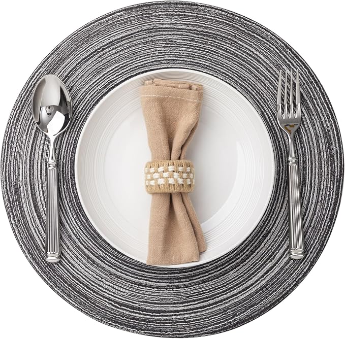 BARoyal Round Placemats Set of 4 Woven Placemats Washable Braided Table Mats for Dining Table Heat Resistant Non-Slip Circle Place Mats(Mixed Gray)