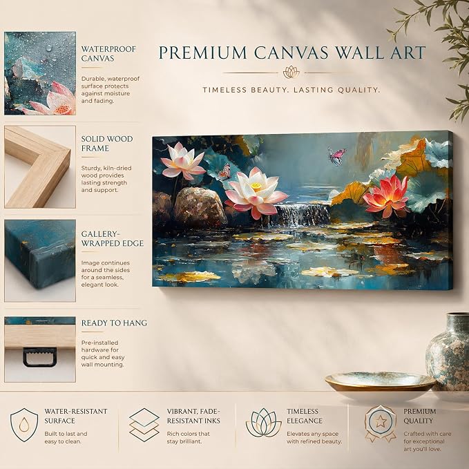 Anolyfi Lotus Canvas Wall Art for Living Room 40"x20" | HD Print, Easy to Hang, Durable and Colorfast, Zen Wall Decor Yoga Paintings for Spa Hallway Bedroom Home
