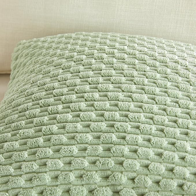Fancy Homi 2 Packs Sage Green Decorative Throw Pillow Covers 24x24 Inch for Couch Bed Sofa, Modern Farmhouse Boho Home Decor, Soft Cute Plush Corduroy Cushion Case 60x60 CM