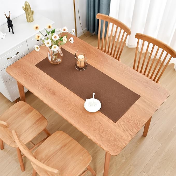 Faux Linen Small Table Runner Water Resistant 13 x 36 in, Brown | Farmhouse Short Table Runners, Coffee Table Runner, Dresser Runners for Bedroom, Living Room, Kitchen, Dining, Party