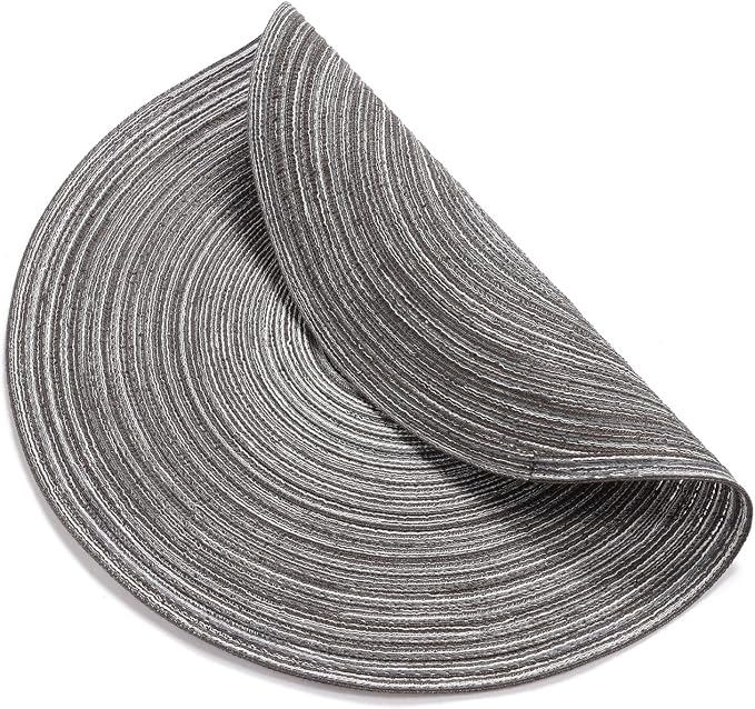 SHACOS Round Braided Placemats Set of 8 Round Table Mats for Dining Tables Non Slip Washable (Black Gray, 8)