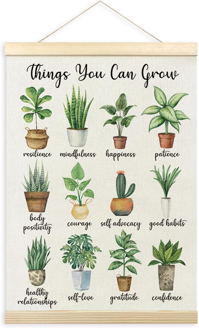 TLESKE Mental Health Wall Art Poster, Things You Can Grow Motivational Wall Decor Hanging Poster with Hanger Frame for Therapy Office Classroom, Inspirational Wall Prints Picture Framed Banner, 12x16