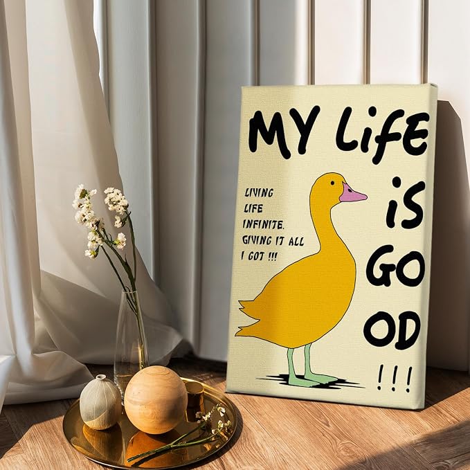 DIHSIEG Funny Duck Canvas Wall Art Humorous Quote Line Art Print 12x16Inch | Unframed Modern Home Decor, Cute Animal Wall Art for Bedroom, Bathroom, Office & Living Room, Unique Funny Gift