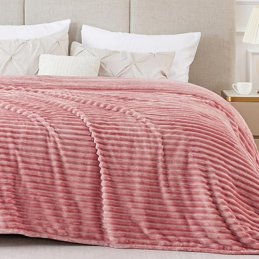 BEDELITE 3D Ribbed Jacquard Pink Blankets Queen Size for Bed, 90x90 Inch | Soft Warm Decorative Fluffy Blanket, Cozy Fuzzy Lightweight Plush Fleece Throw Blankets for Bed, Room Decor, Gift for Women