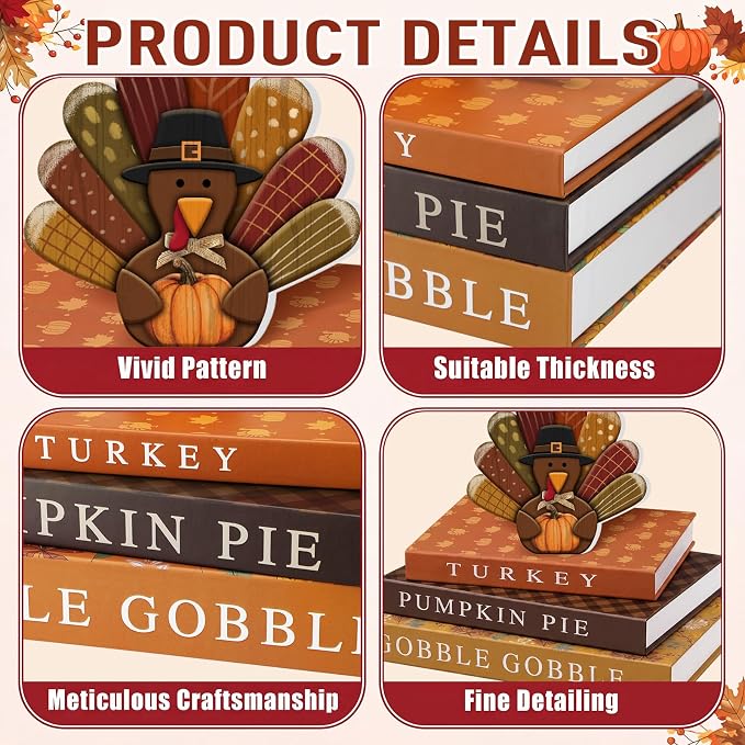 Thyle Fall Decorative Faux Books Set, Storage Boxes with Turkey Decor