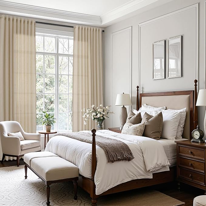 Extra Long Linen Curtains 120 Inches for Living Room Back Tab Semi Sheer High Floor to Ceiling 10ft Light Filtering Curtain Boho Farmhouse Window Drapes for Bedroom 2 Panels Eggshell Beige