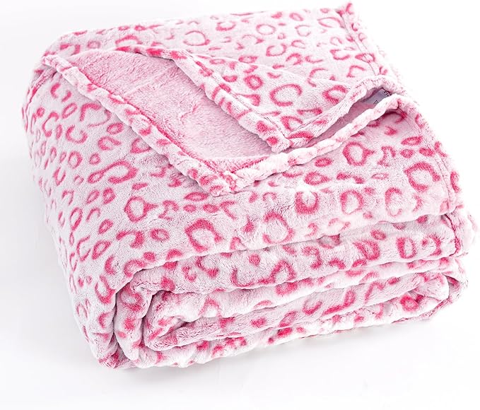 PLEASANT BOULEVARD | Leopard Throw Blanket Fleece, Premium Lightweight Cozy Warm Plush Microfiber Bedspread for Couch Sofa and Bed (Hot Pink, Throw (50 x 60 inches)