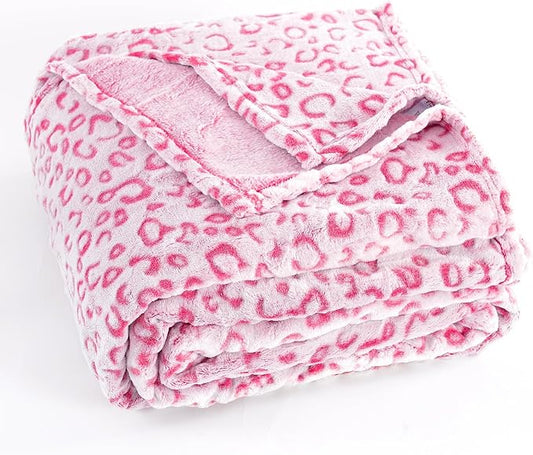 PLEASANT BOULEVARD | Leopard Throw Blanket Fleece, Premium Lightweight Cozy Warm Plush Microfiber Bedspread for Couch Sofa and Bed (Hot Pink, Throw (50 x 60 inches)