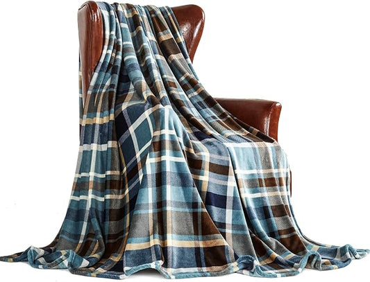 MERRYLIFE Throw Blanket Plaid Sherpa | Ultra-Plush Soft Colorful Oversized | Decorative Couch Travel Blanket | Queen Size(90" 90", Greenland)