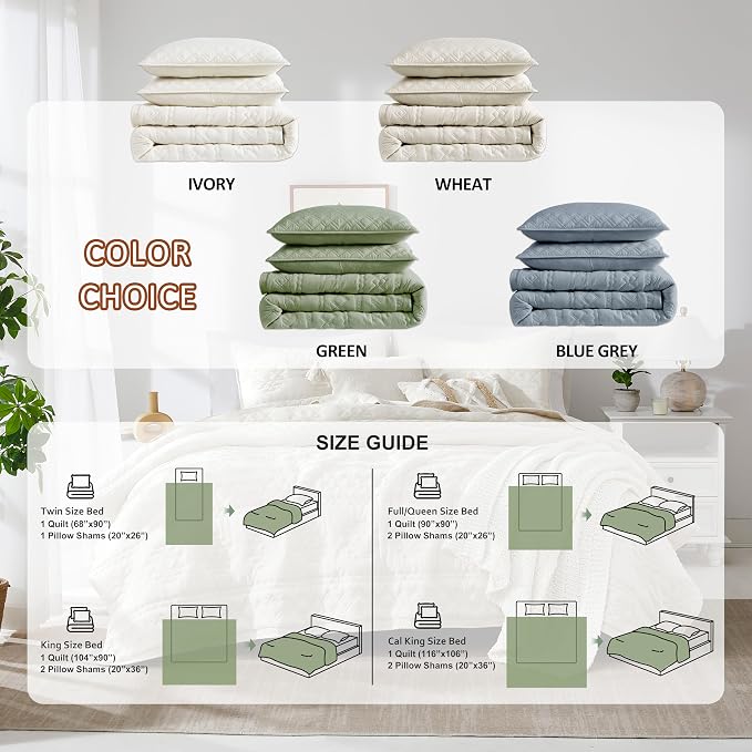 WDCOZY Beige Boho Twin Quilt Size Bedding Set with 1 Pillow Sham, Farmhouse Lightweight Soft Bedspread Coverlet for All Season, 2 Pieces, 68x90 inches