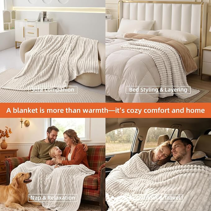 White Fleece Throw Blanket Queen Size Soft Flannel Lightweight