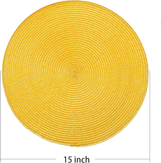 AHHFSMEI Round Placemats Set of 4 Heat Resistant Washable Non-Slip Woven Braided Table Mats for Dining Table Kitchen & Home Decor (Yellow,4)