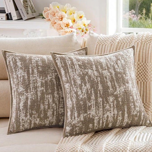 a moment Throw Pillow Covers 20x20 Inch Set of 2, Soft Textured Decorative Tie-Dye Style Cushion Covers, Modern Boho Farmhouse Home Decor Pillow Cases for Couch, Bed, Living Room,Khaki